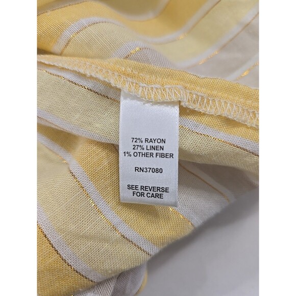 Cato Linen Blend Yellow Stripe Blouse Womens 22 24 Metallic Thread Flutter Boho - Picture 6 of 8